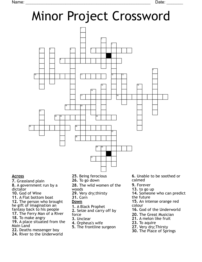 Minor Project Crossword WordMint
