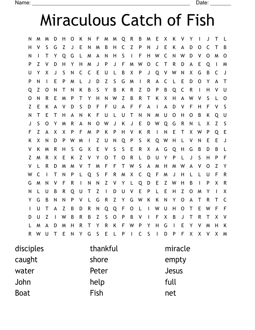 Miraculous Catch Of Fish Word Search WordMint Miraculous Catch Of Fish Word Search WordMint