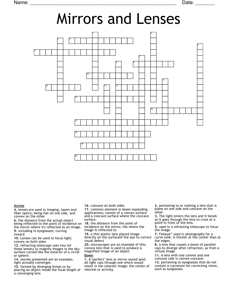 Mirrors And Lenses Crossword WordMint