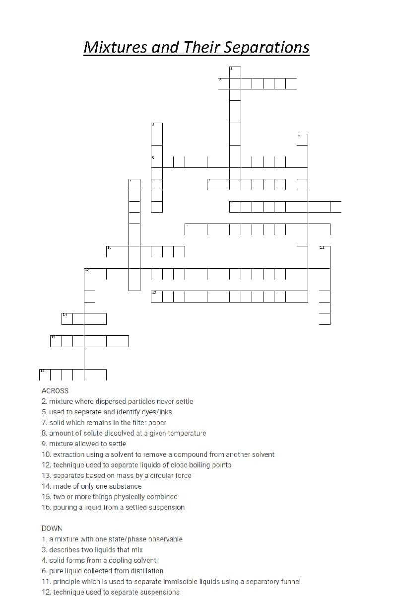 Mixtures And Their Separations Crossword Puzzle By D3h TPT Mixtures And Their Separations Crossword Puzzle By D3h TPT