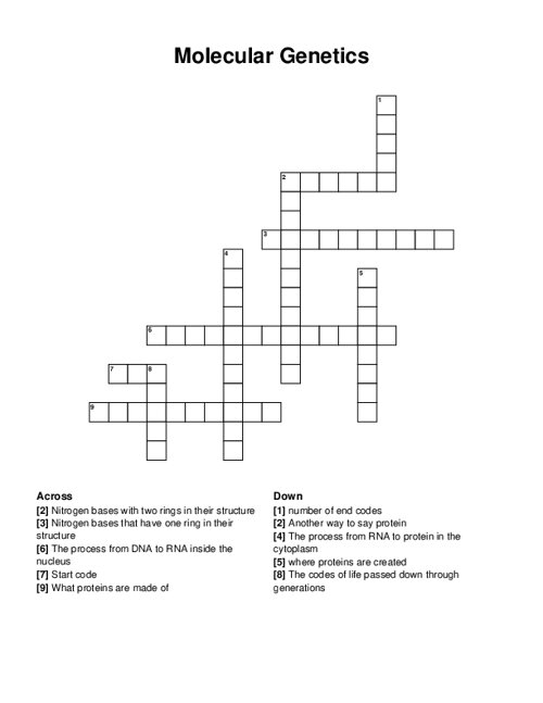 Molecular Genetics Crossword Puzzle