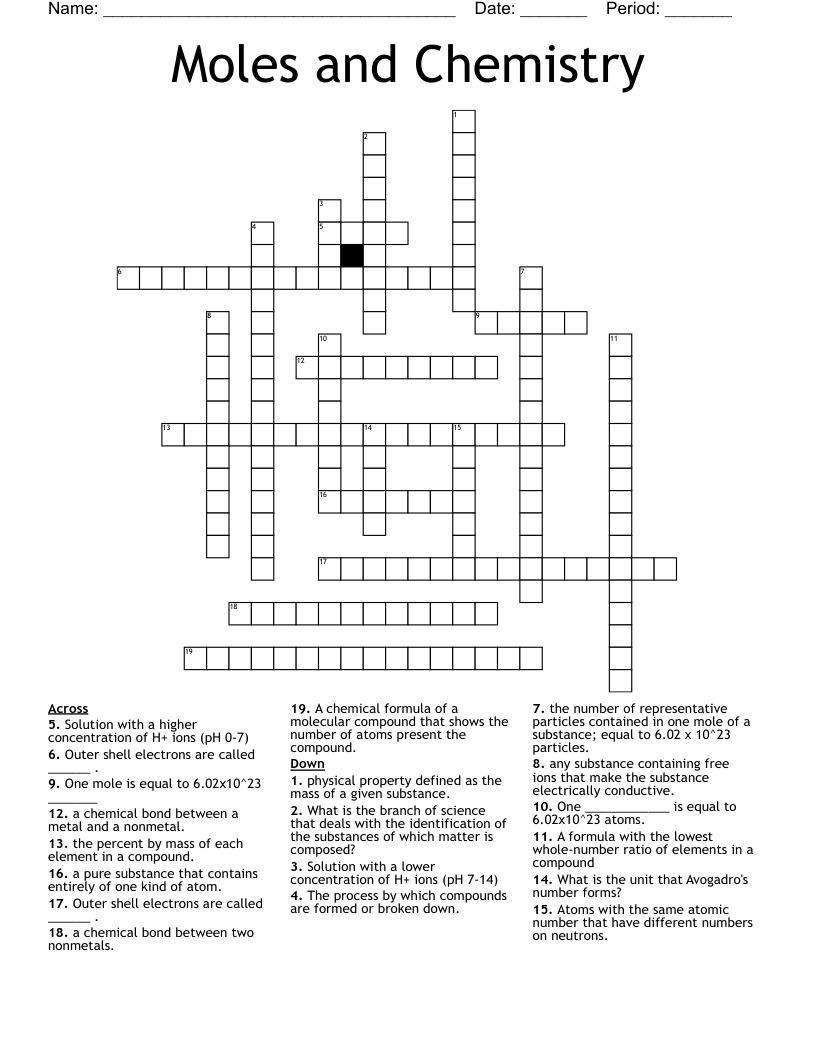 Moles And Chemistry Crossword WordMint Moles And Chemistry Crossword WordMint