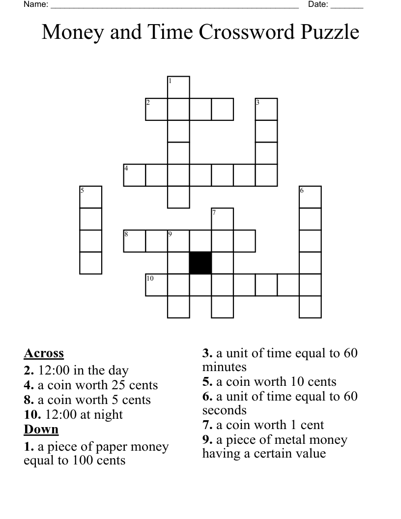 Money And Time Crossword Puzzle WordMint Money And Time Crossword Puzzle WordMint