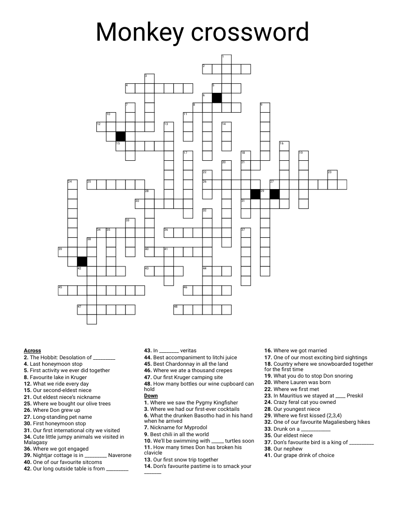 Monkey Crossword WordMint Monkey Crossword WordMint