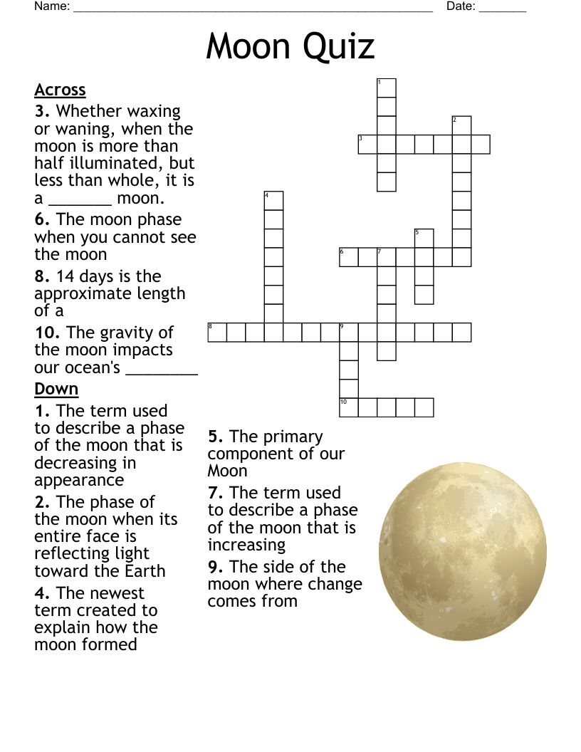 Moon Quiz Crossword WordMint
