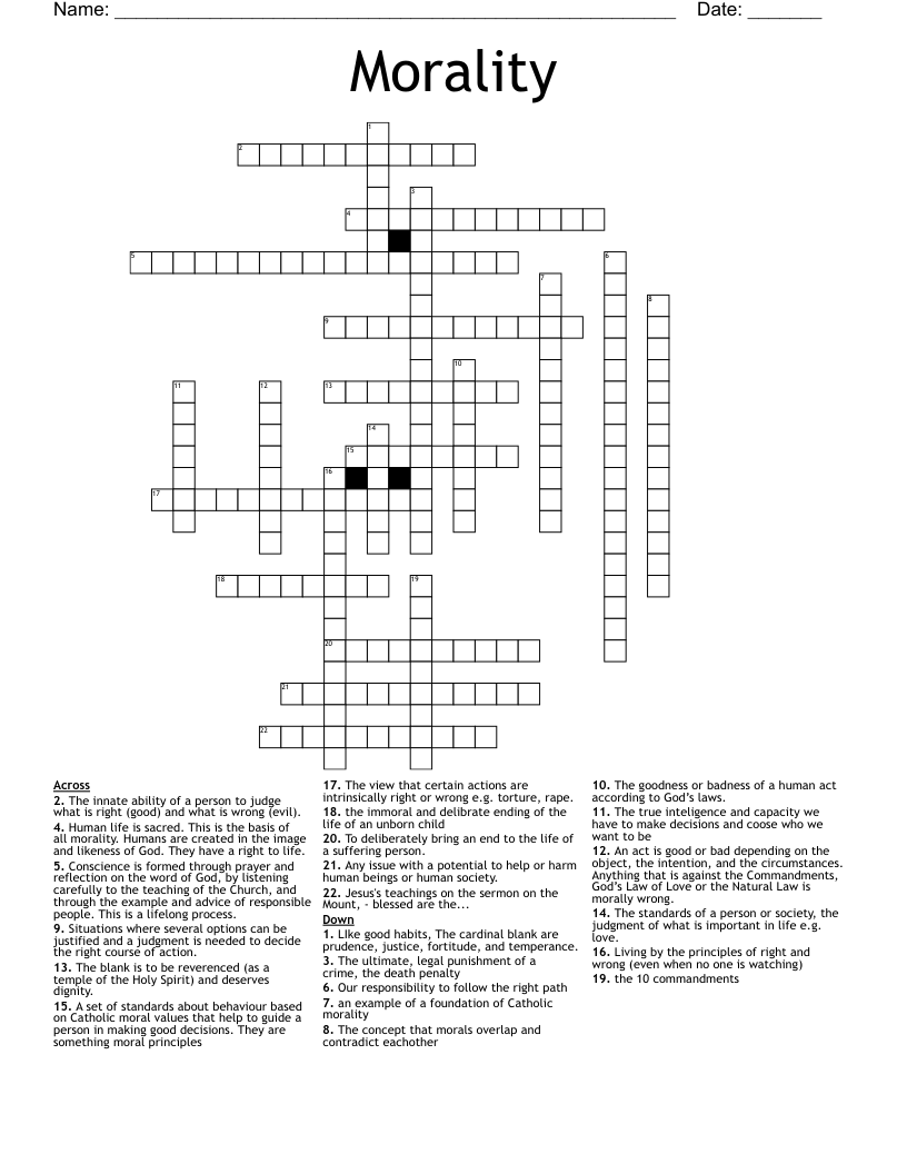Morality Crossword WordMint Morality Crossword WordMint