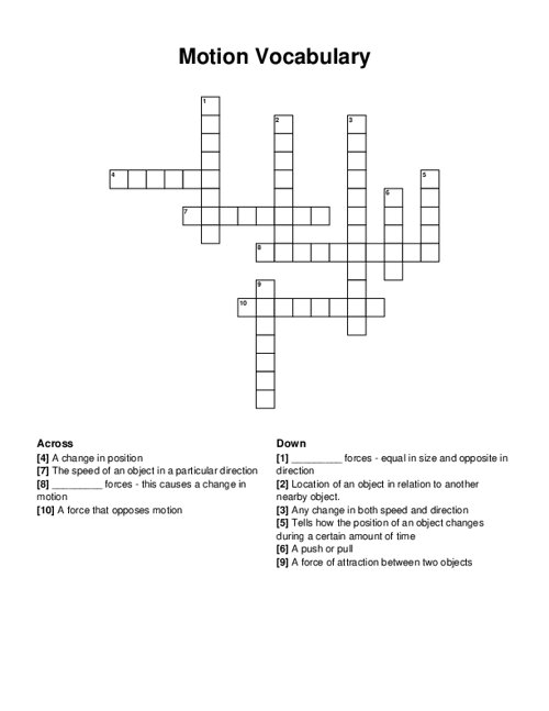 Motion Vocabulary Crossword Puzzle Motion Vocabulary Crossword Puzzle