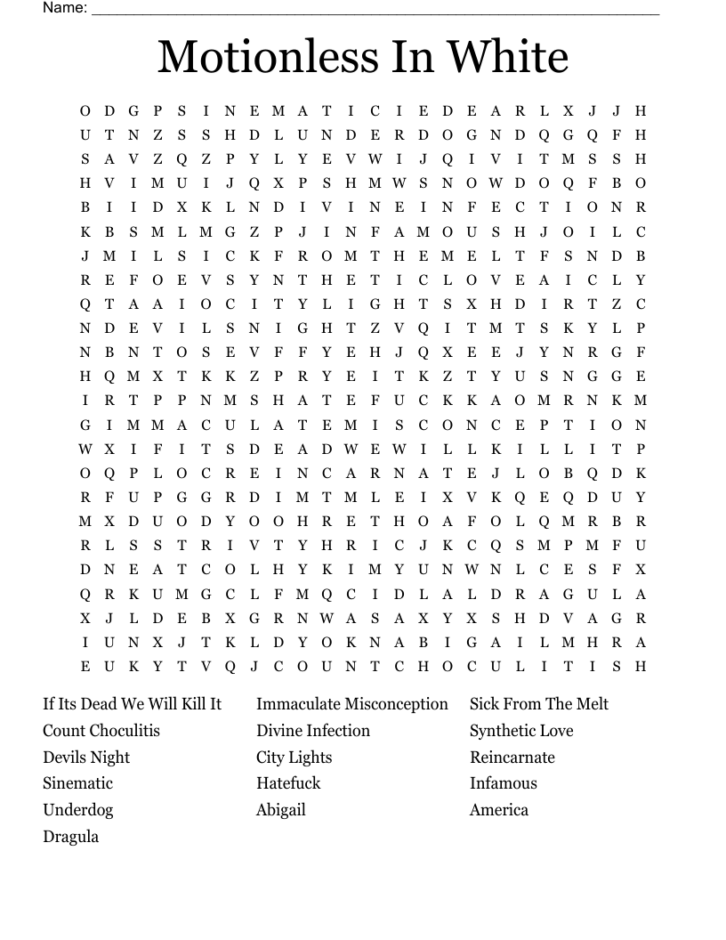Motionless In White Word Search WordMint Motionless In White Word Search WordMint