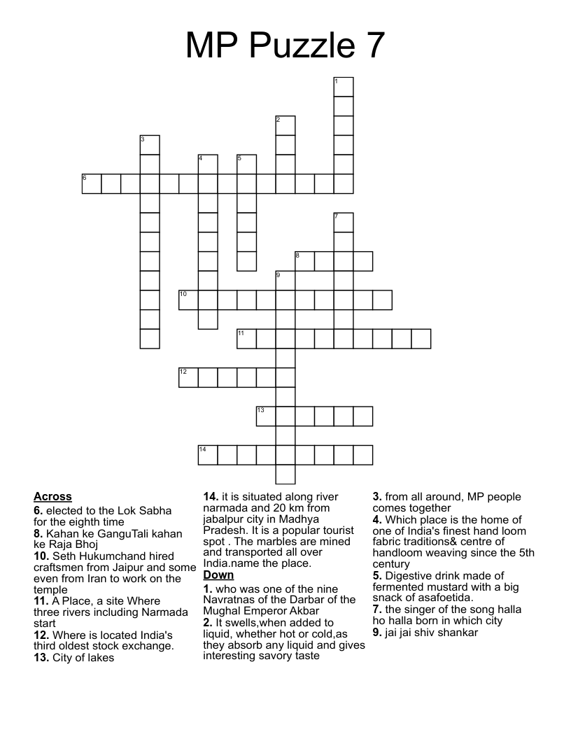 MP Puzzle 7 Crossword WordMint