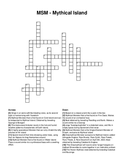 MSM Mythical Island Crossword Puzzle