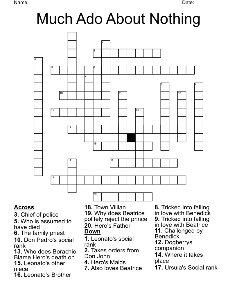 Much Ado About Nothing Crossword WordMint