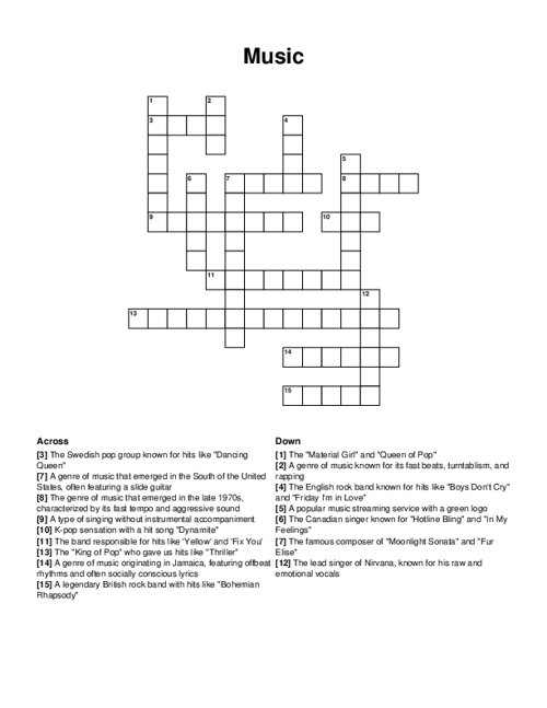 Music Crossword Puzzle