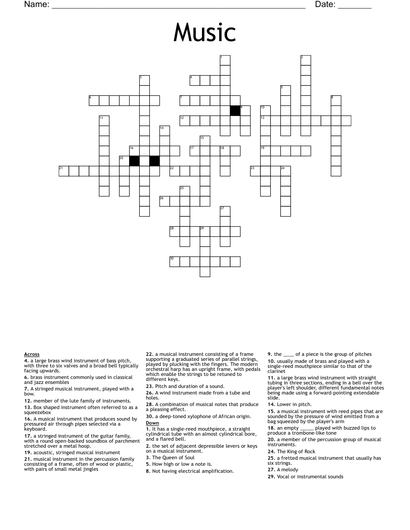 Music Crossword WordMint Music Crossword WordMint