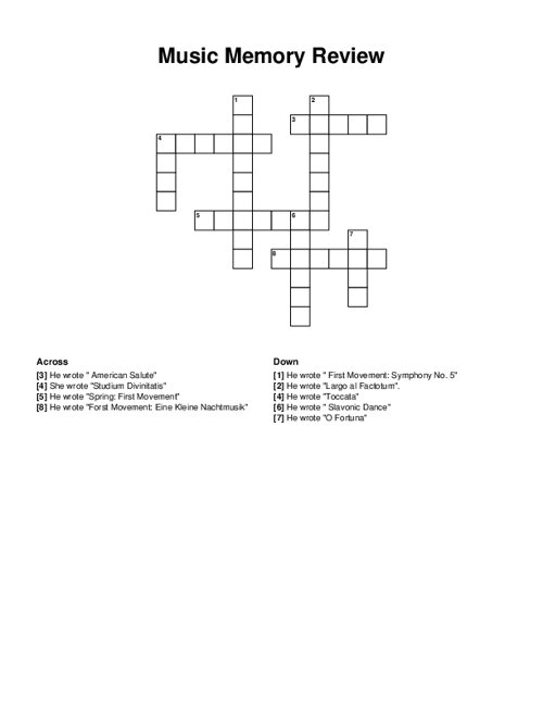Music Memory Review Crossword Puzzle Music Memory Review Crossword Puzzle
