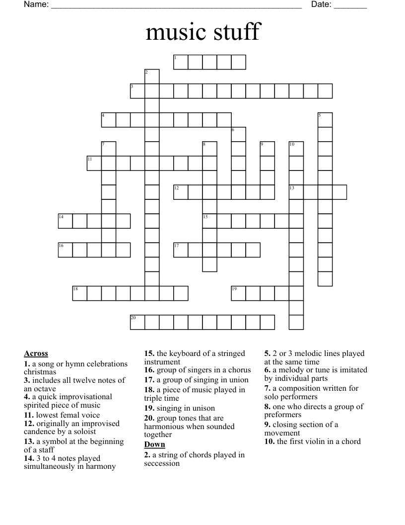 Music Stuff Crossword WordMint