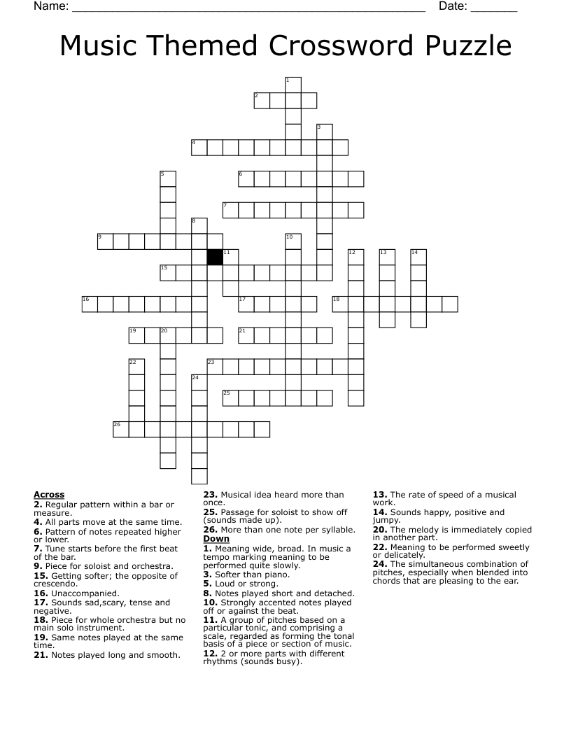 Music Themed Crossword Puzzle WordMint