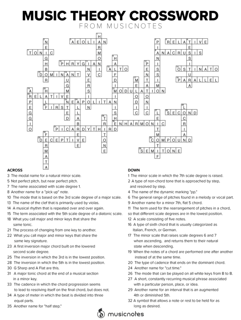 Music Theory Crossword Fill Online Printable Fillable Blank PdfFiller