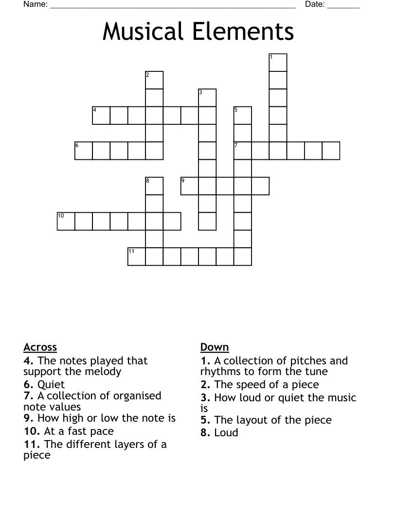 Musical Elements Crossword WordMint
