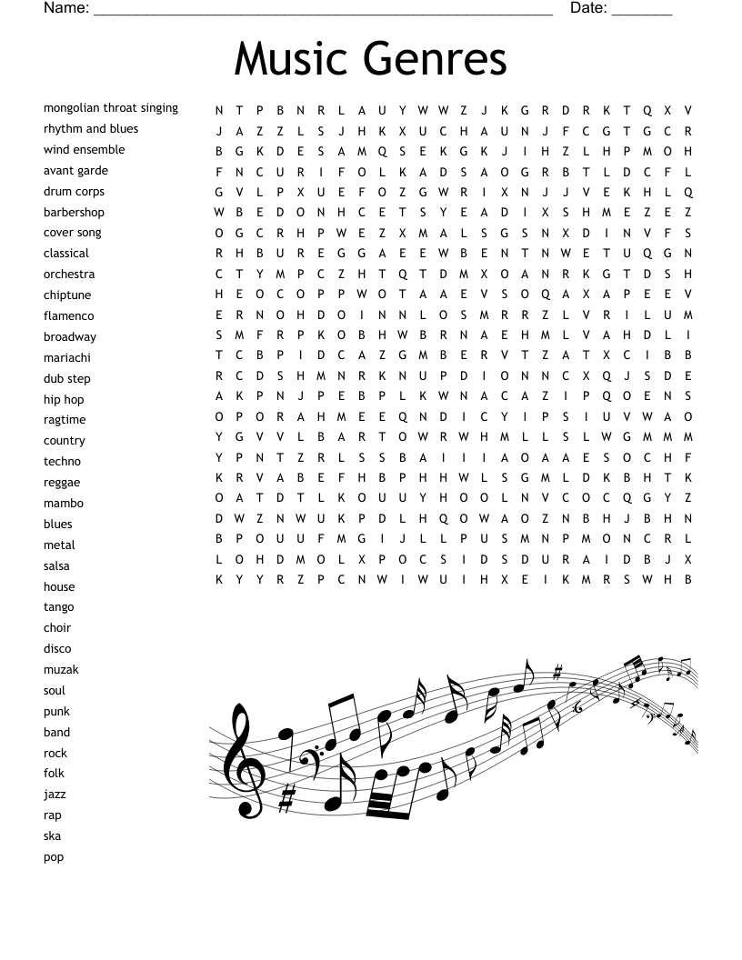 Musical Genres Crossword WordMint