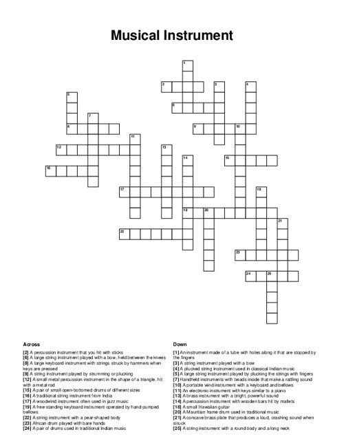 Musical Instrument Crossword Puzzle Musical Instrument Crossword Puzzle
