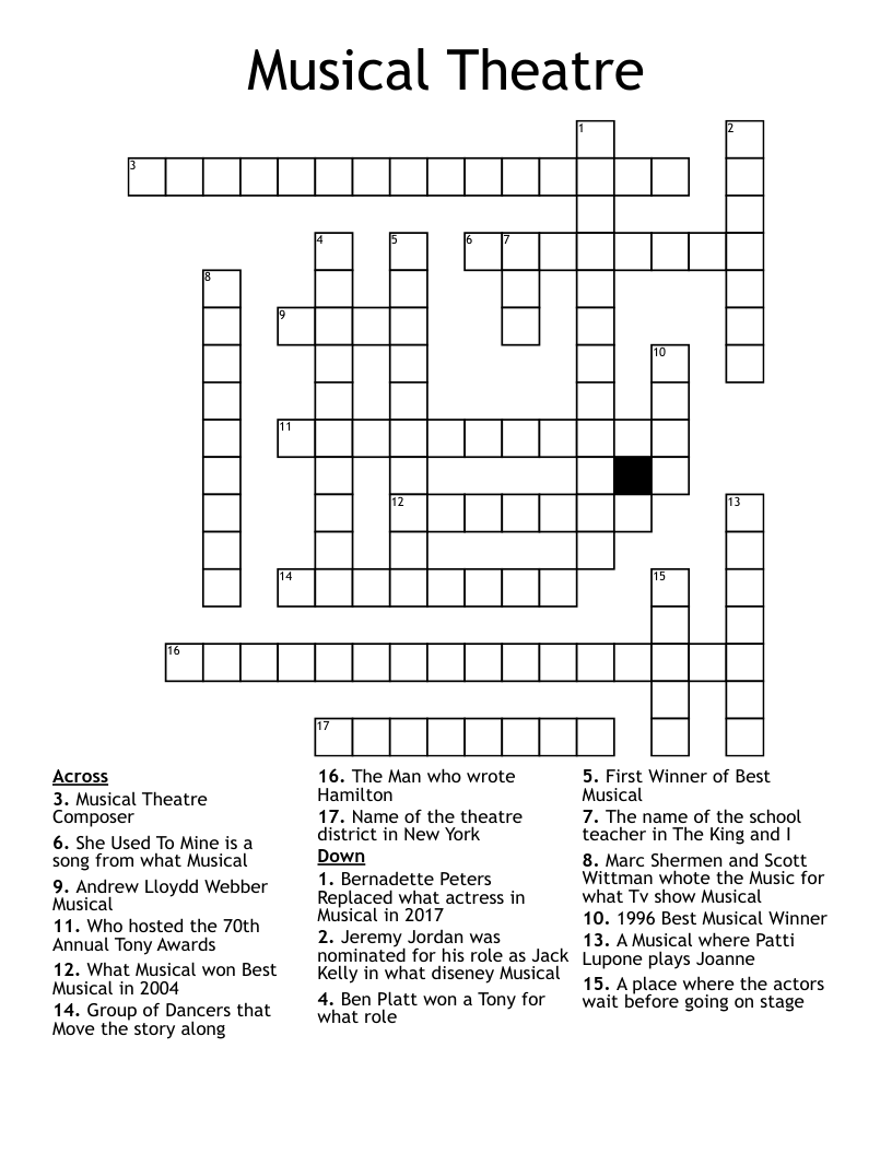 Musical Theatre Crossword WordMint