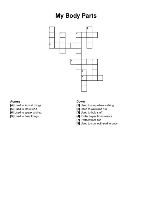 My Body Parts Crossword Puzzle My Body Parts Crossword Puzzle