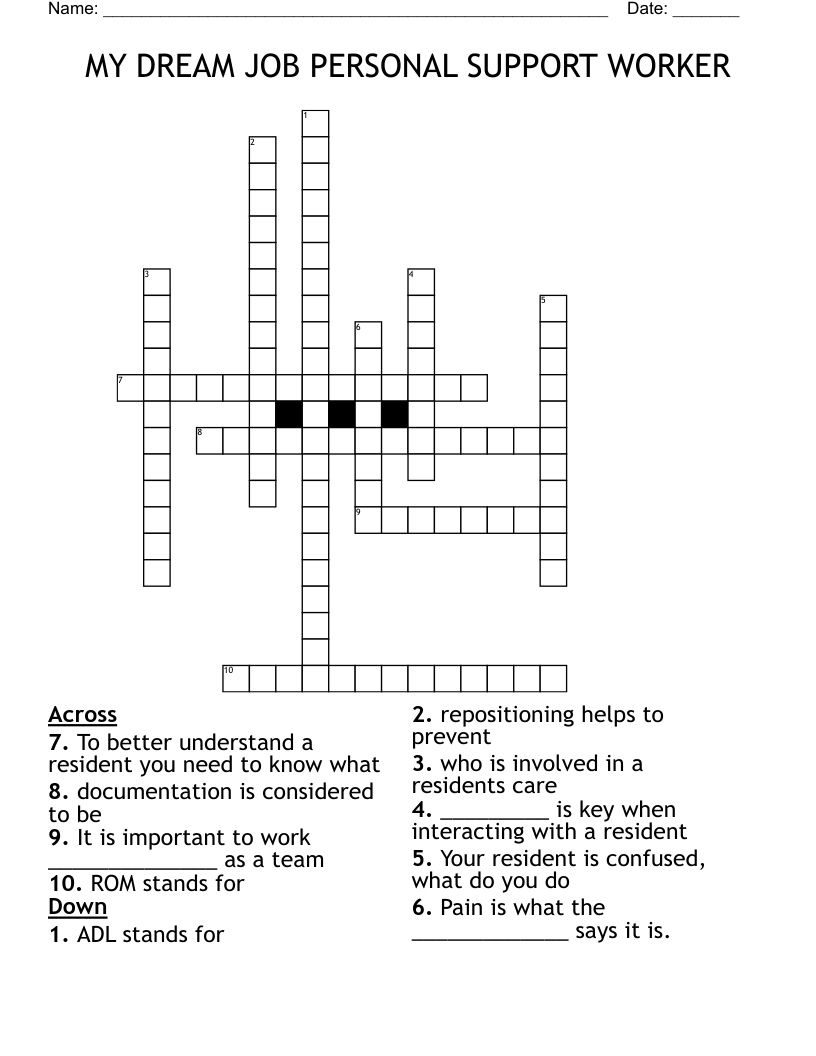 MY DREAM JOB PERSONAL SUPPORT WORKER Crossword WordMint MY DREAM JOB PERSONAL SUPPORT WORKER Crossword WordMint