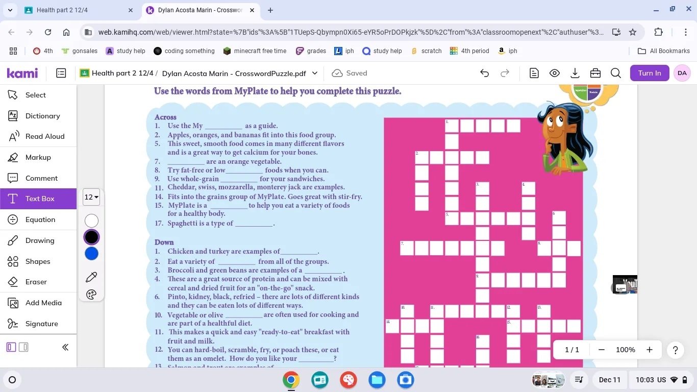 MyPlate Crossword Puzzle Examples For Healthy Eating