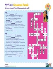 MyPlate Crossword Puzzle Fun Way To Learn Healthy Eating Course Hero