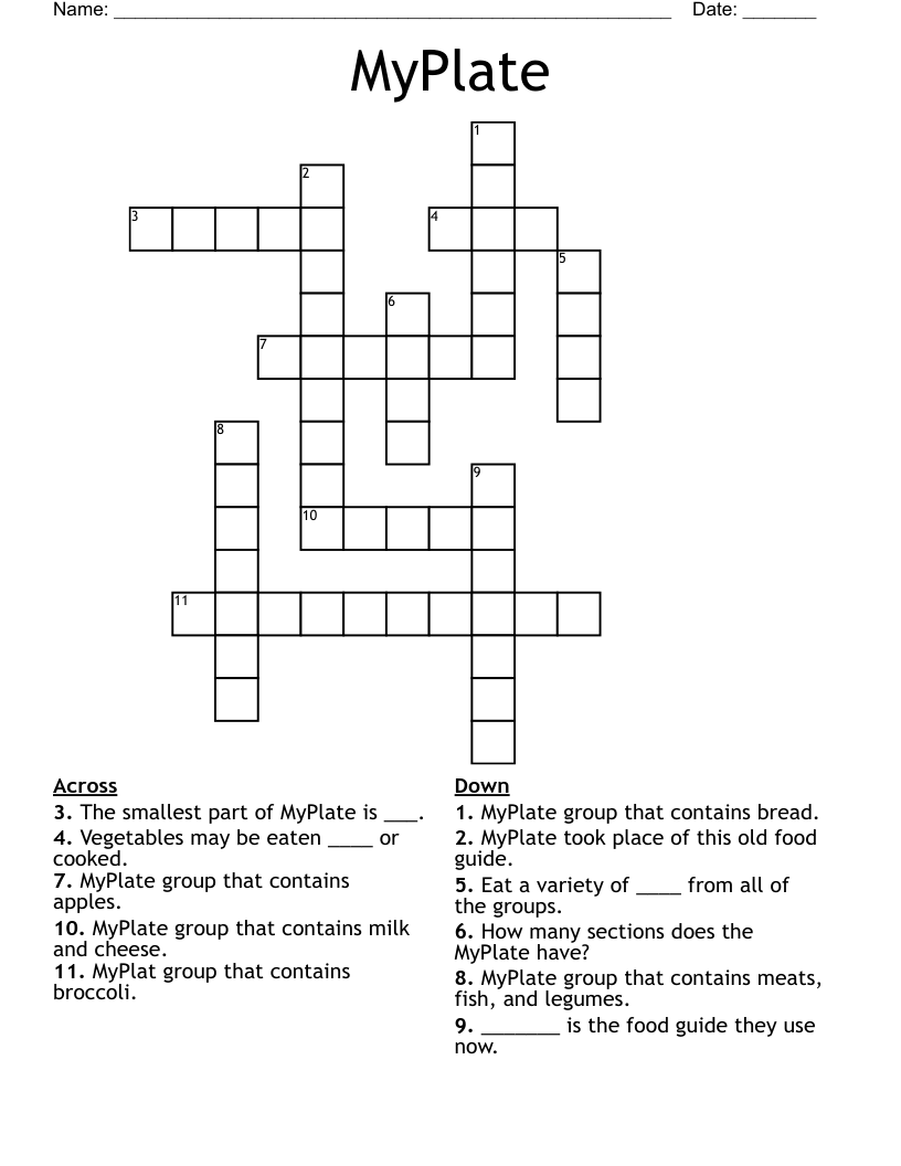 MyPlate Crossword WordMint MyPlate Crossword WordMint