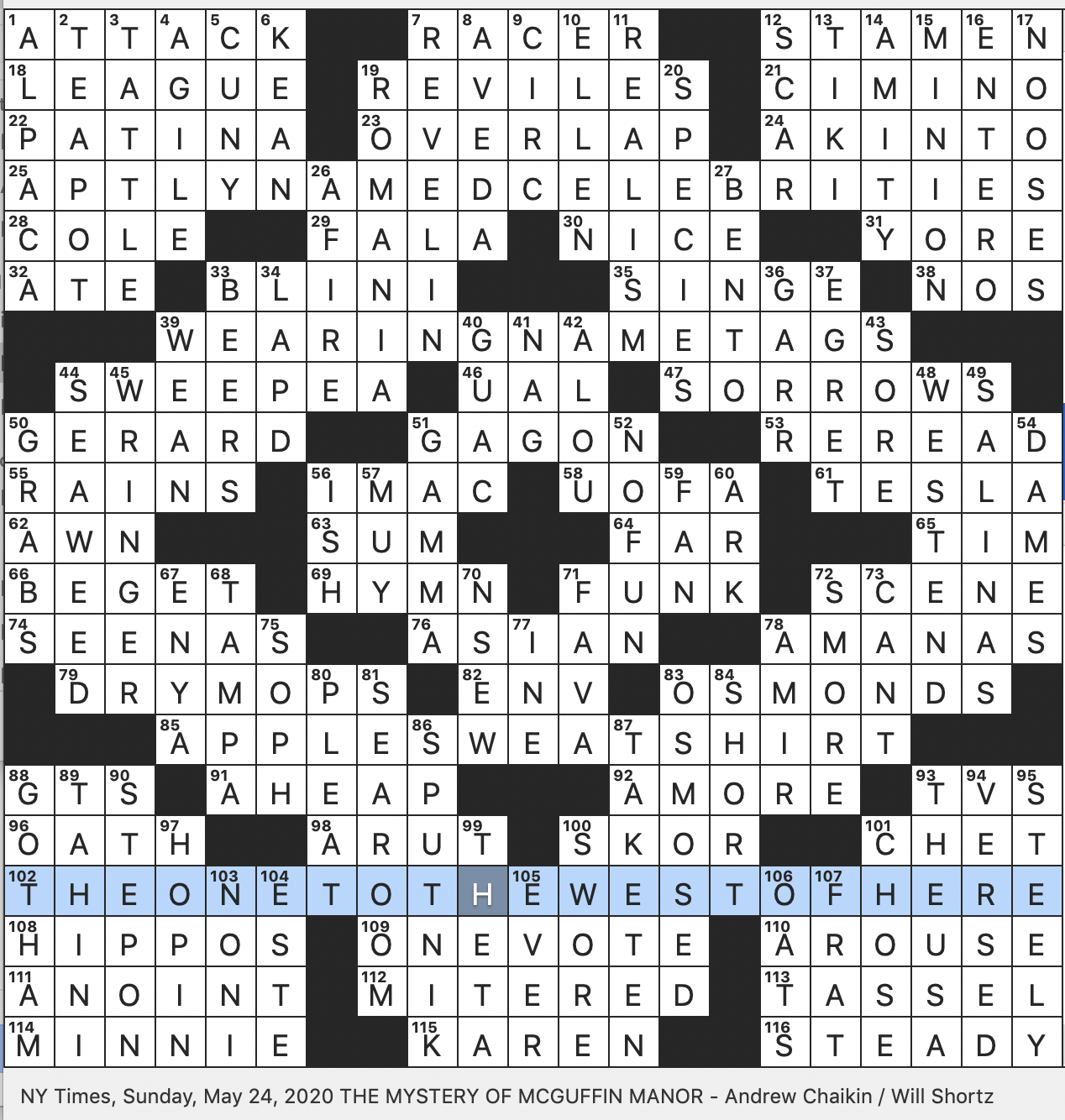 Mystery Of McGuffin Manor SUN 5 24 20 Sprint Competitor Tech Debut Of 1998 Hungry Game Characters Style For Edward Hopper George Bellows Music To Hitchhiker s Ears Big Launch Of 1957 Leader Rex Parker Does The NYT Crossword Puzzle