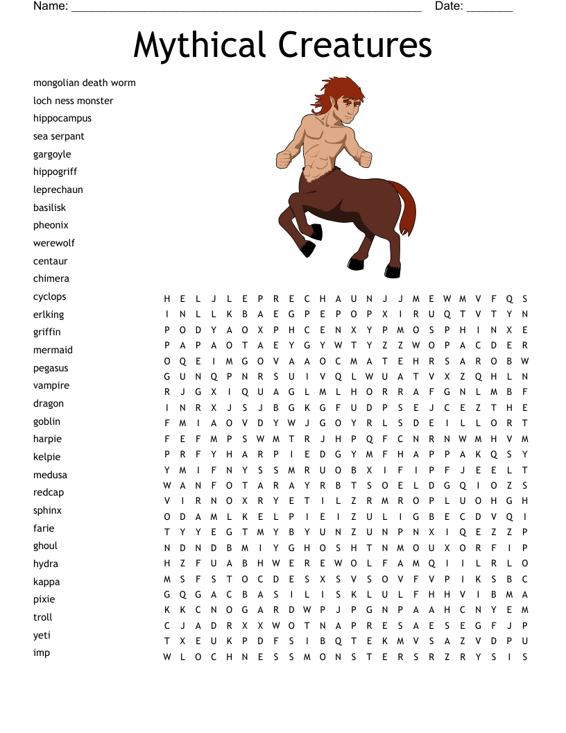 Mythical Creatures Crossword WordMint