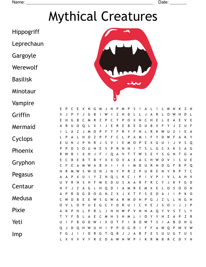 Mythical Creatures Crossword WordMint