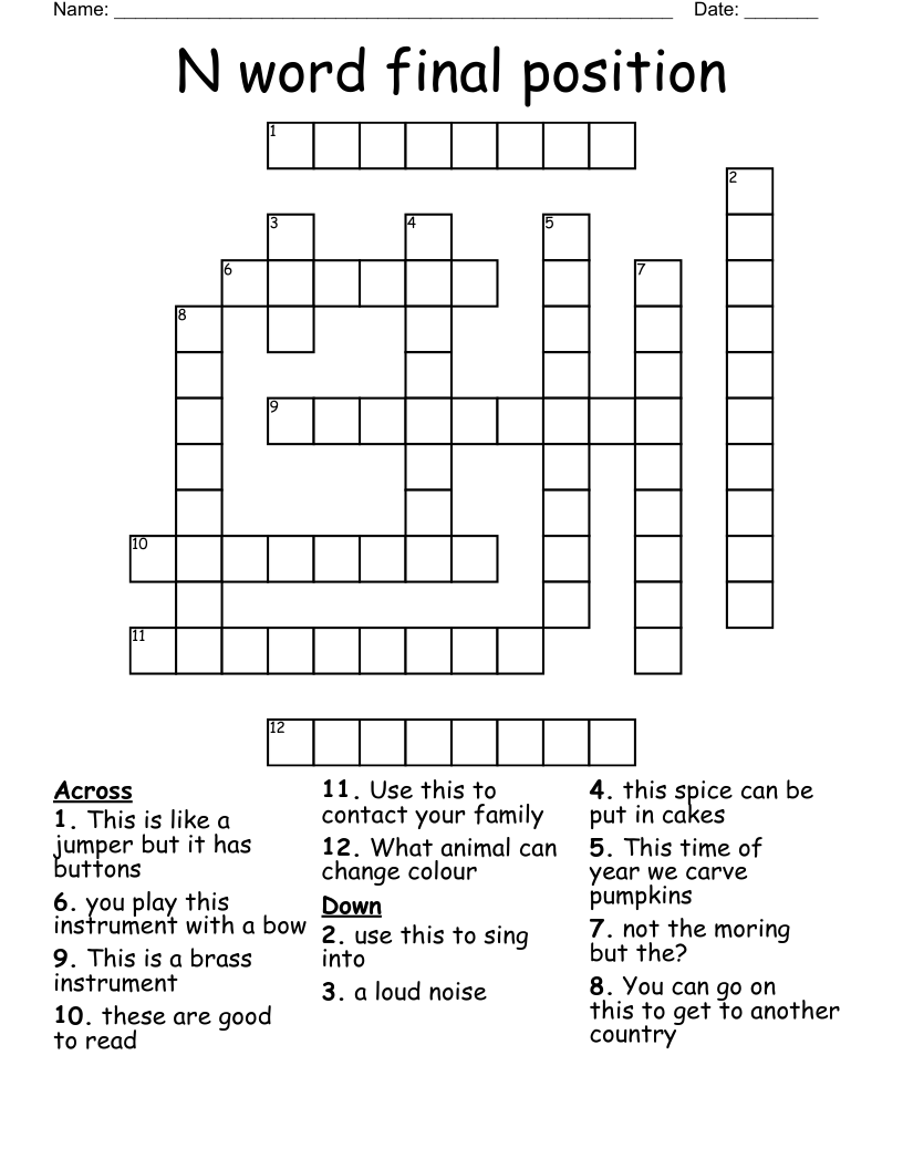 N Word Final Position Crossword WordMint N Word Final Position Crossword WordMint