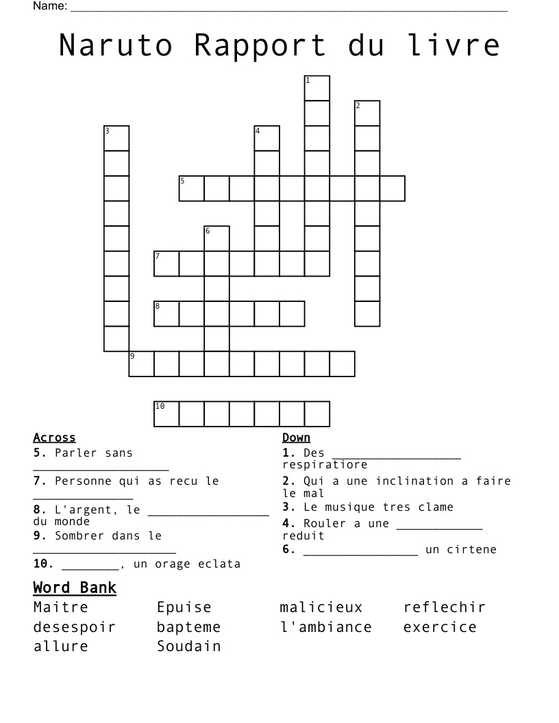 Naruto Rapport Du Livre Crossword WordMint