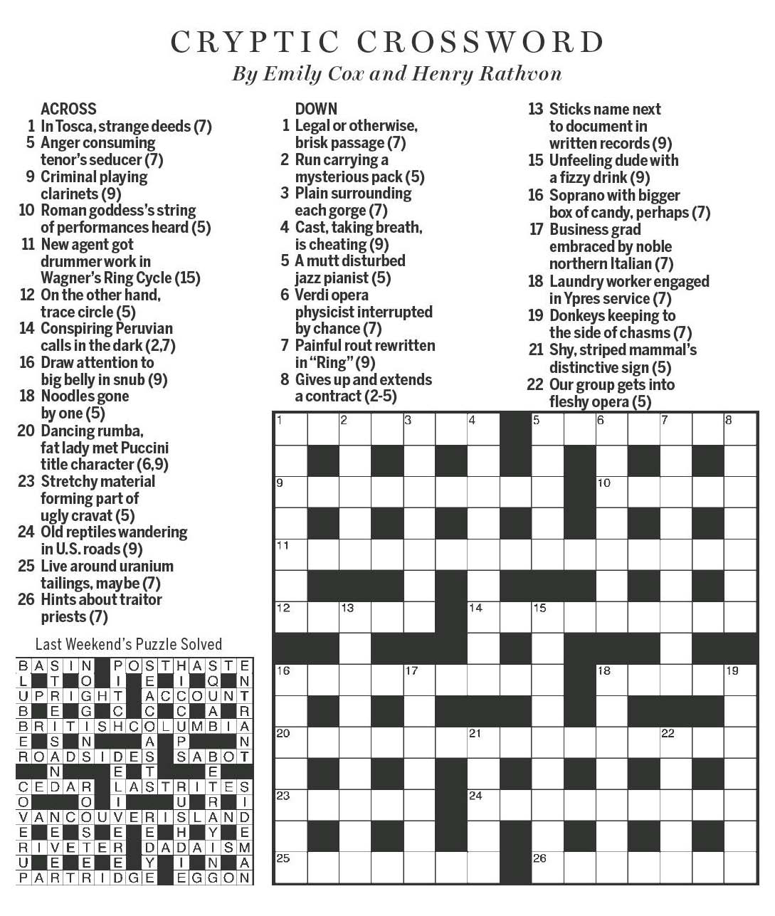 National Post Cryptic Crossword Forum Saturday January 27 2018 A Day At The Opera National Post Cryptic Crossword Forum Saturday January 27 2018 A Day At The Opera