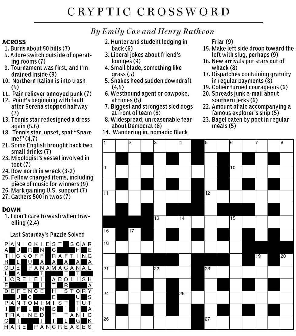 National Post Cryptic Crossword Forum Saturday June 25 2011 Tennis Anyone National Post Cryptic Crossword Forum Saturday June 25 2011 Tennis Anyone