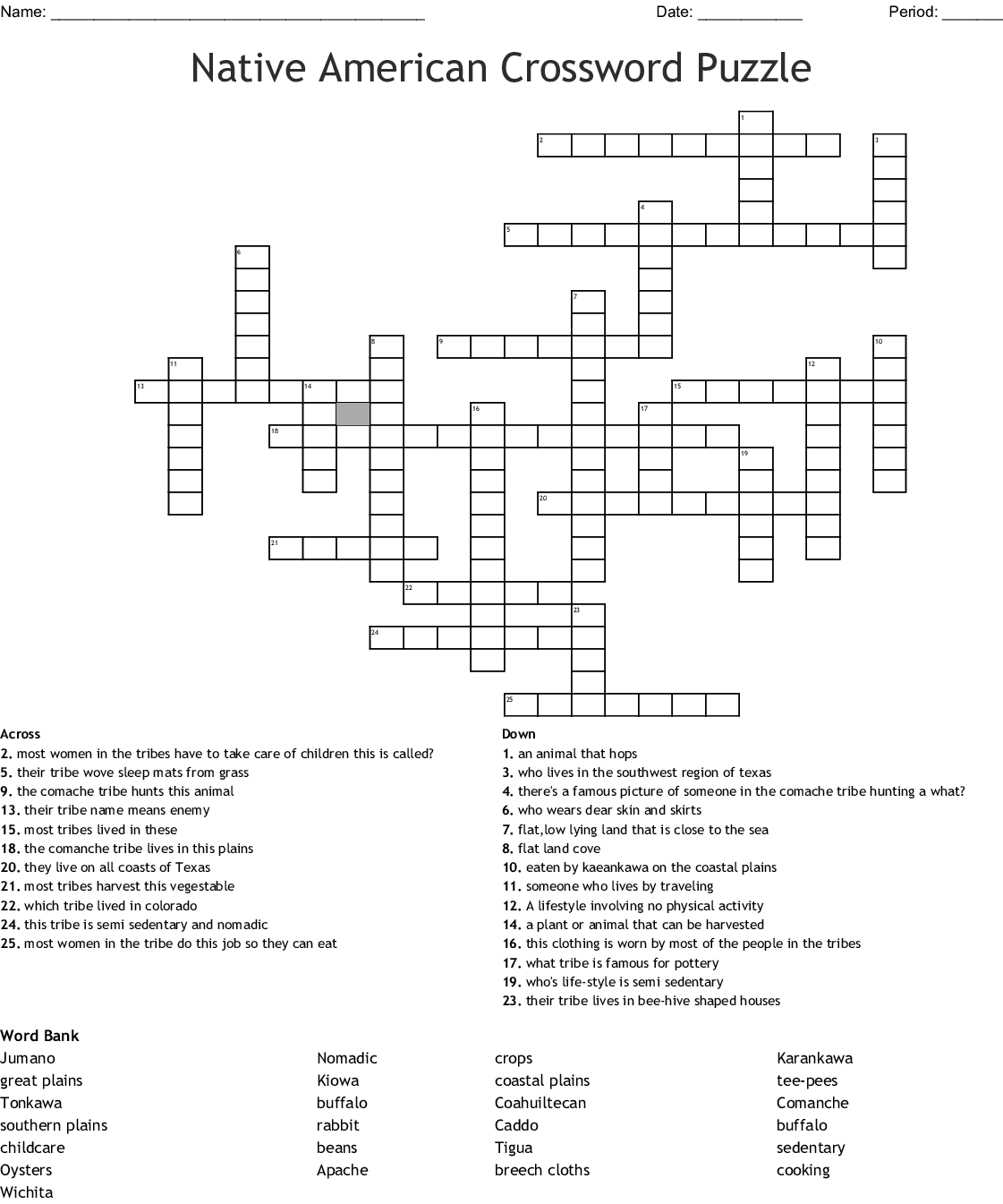 Native American Crossword Puzzle WordMint Sally Crossword Puzzles