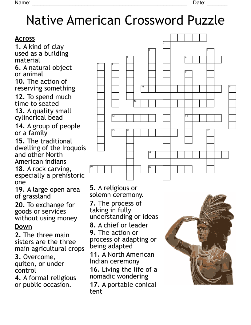 Native American Crossword Puzzle WordMint