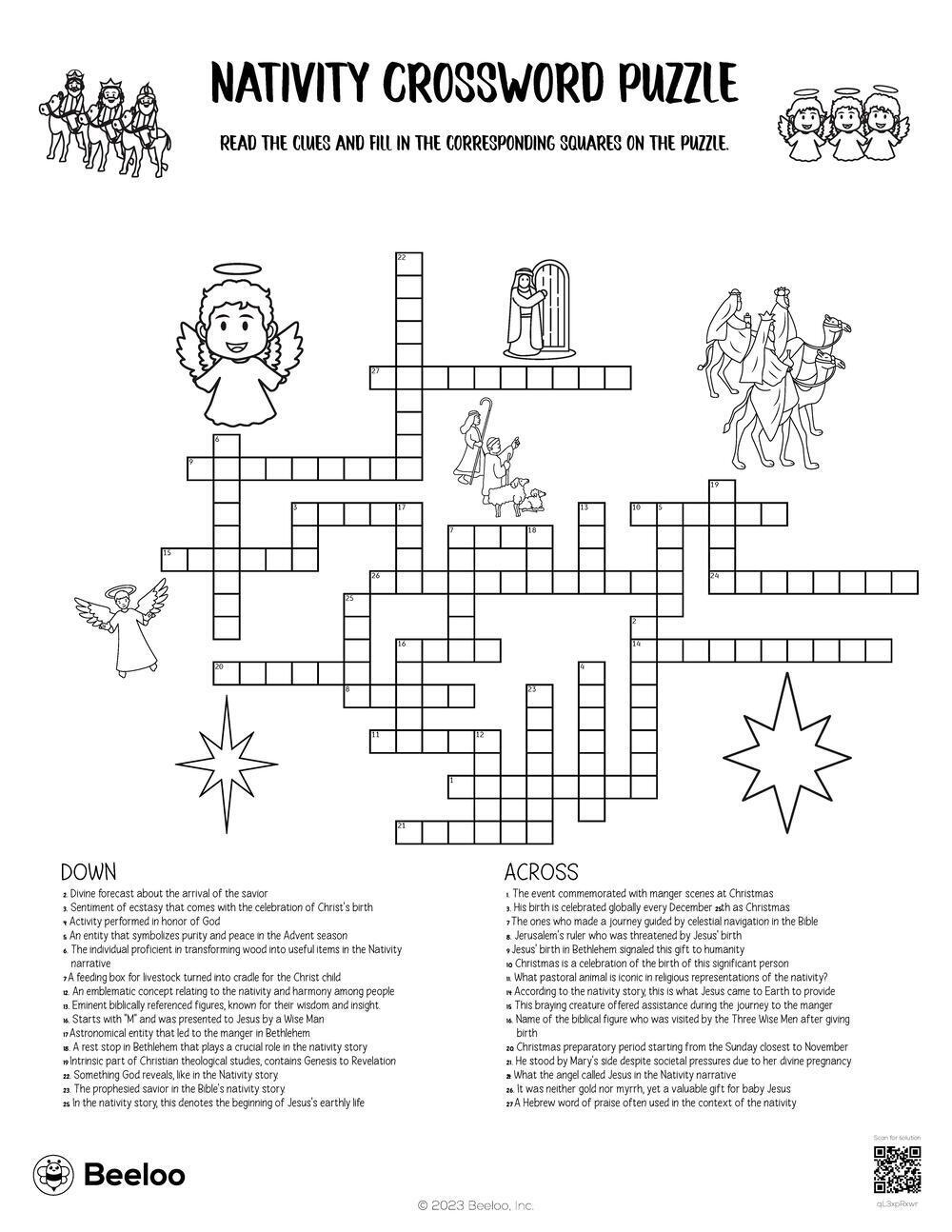 Nativity Crossword Puzzle Beeloo Printable Crafts And Activities For Kids