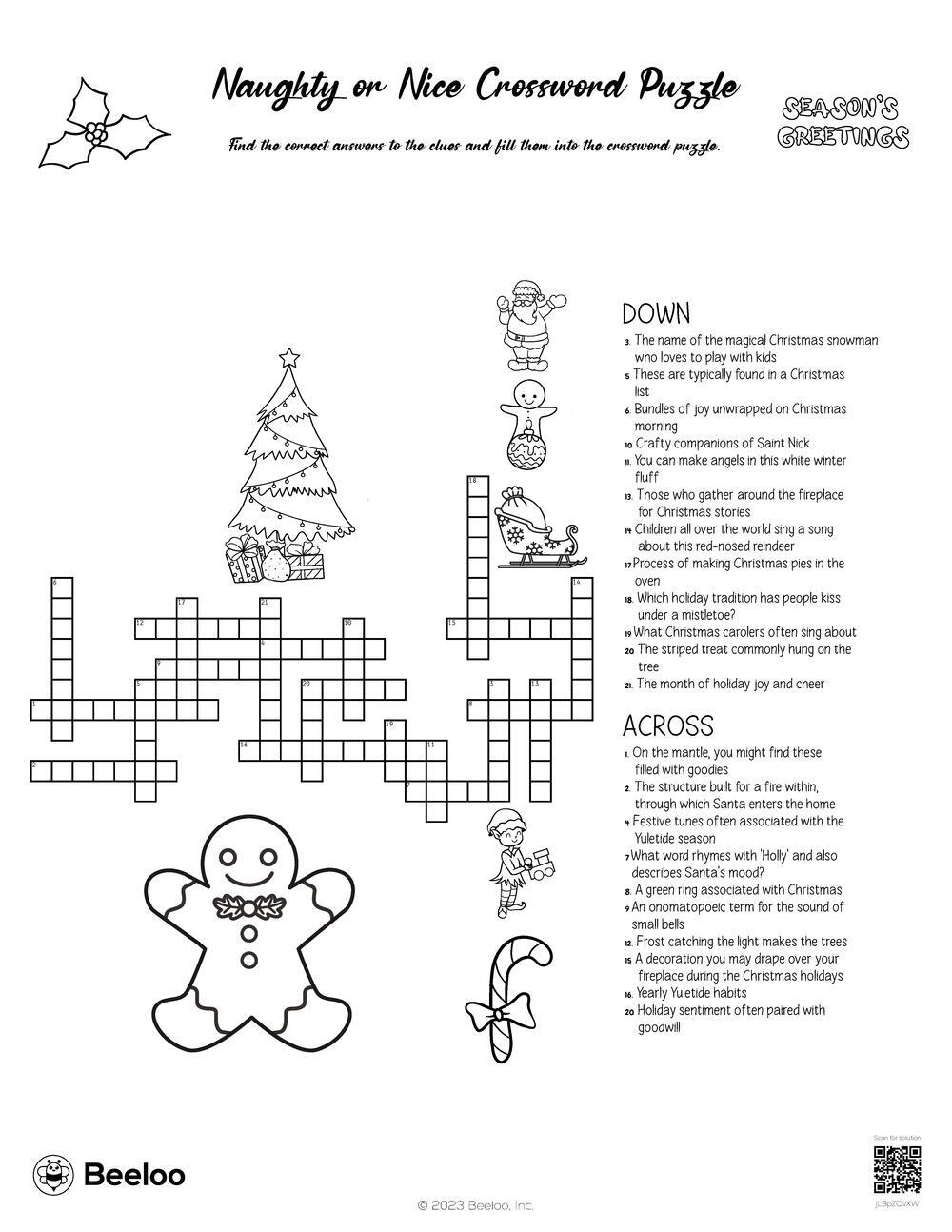 Naughty Or Nice Crossword Puzzle Beeloo Printable Crafts And Activities For Kids