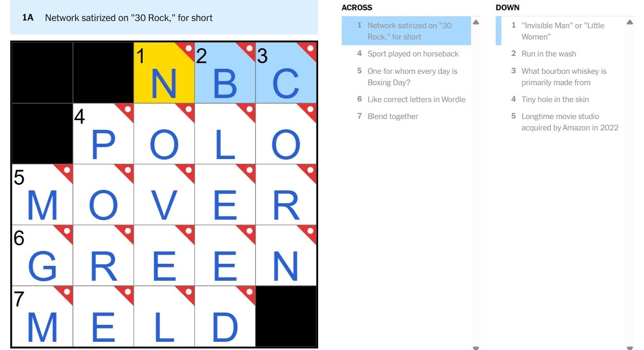 NBC From 30 Rock To Boxing Day Movers NYT Mini Crossword Answers May 19 2025 H2S Media
