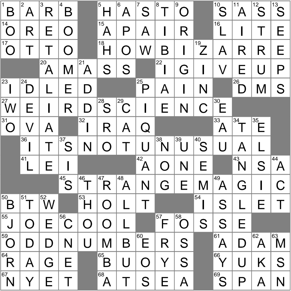 Nearly Entirely Crossword Clue Archives LAXCrossword