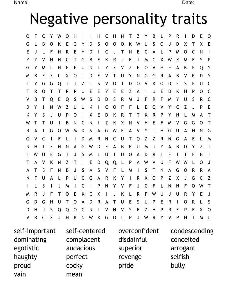 Negative Personality Traits Word Search WordMint Negative Personality Traits Word Search WordMint