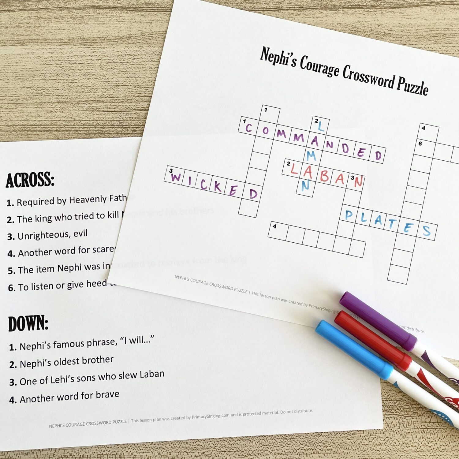 Nephi s Courage Crossword Puzzle Primary Singing Nephi s Courage Crossword Puzzle Primary Singing