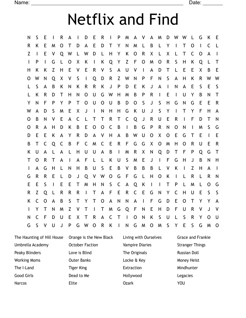 Netflix And Find Word Search WordMint