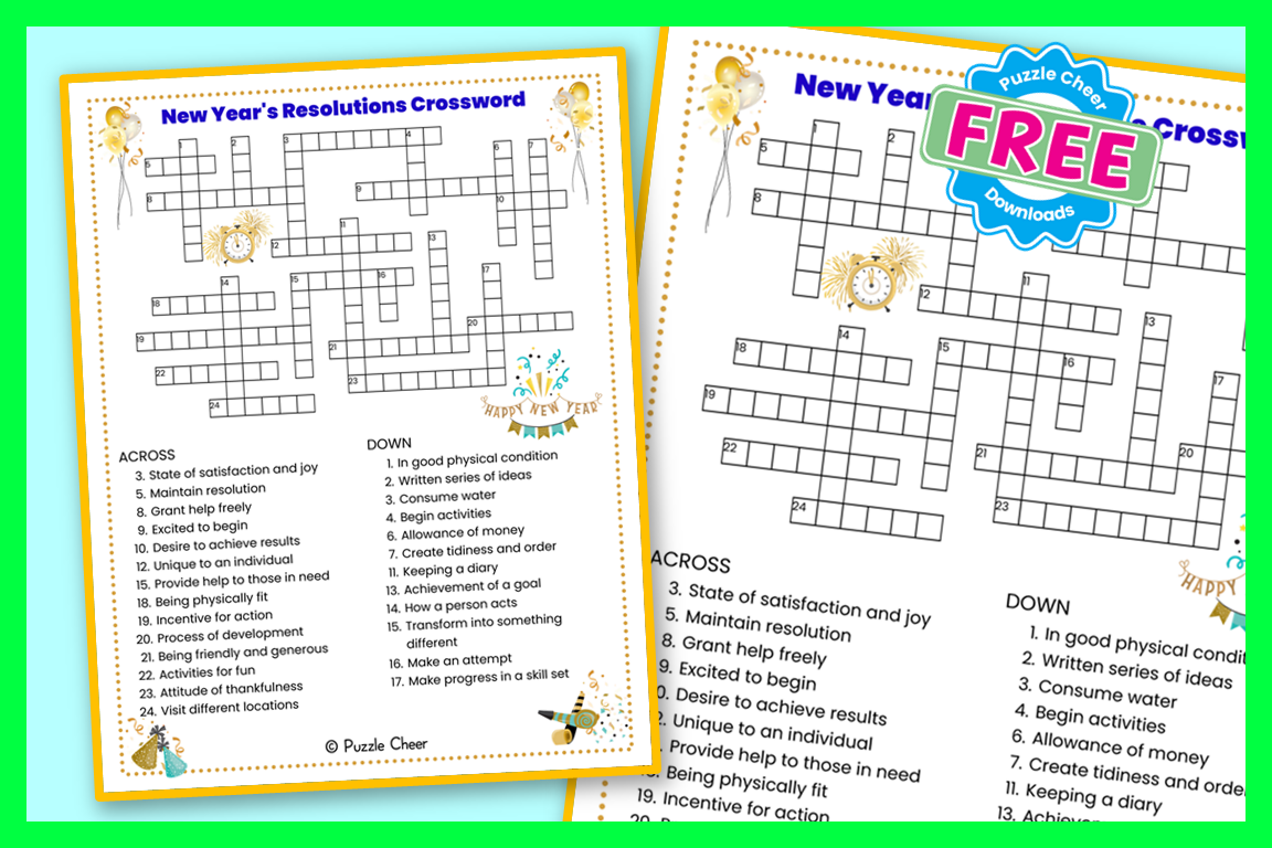New Year s Resolutions Crossword Puzzle Puzzle Cheer