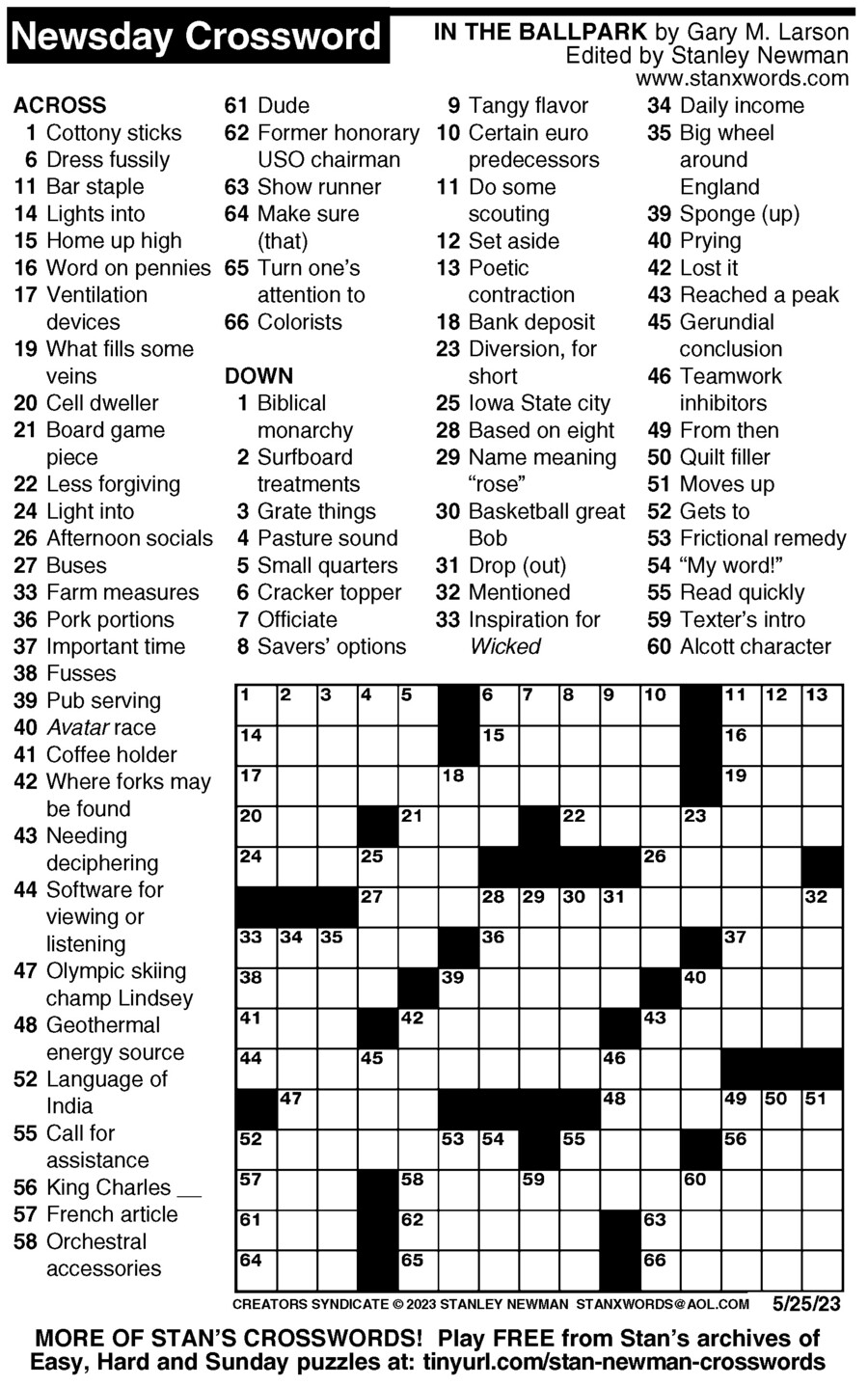 Newsday Crossword Free Printable Crosswords