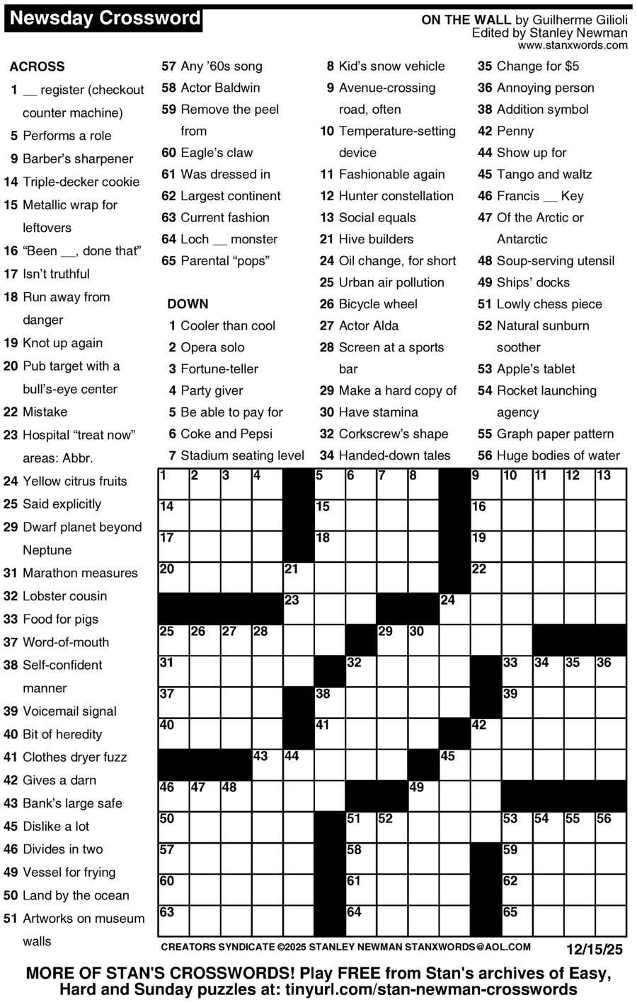 Newsday Crossword Puzzle Brains Only Printable Rossy Printable
