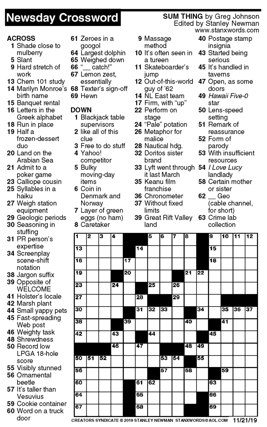 Newsday Crossword Puzzle Printable Newsday Crossword Puzzle Printable